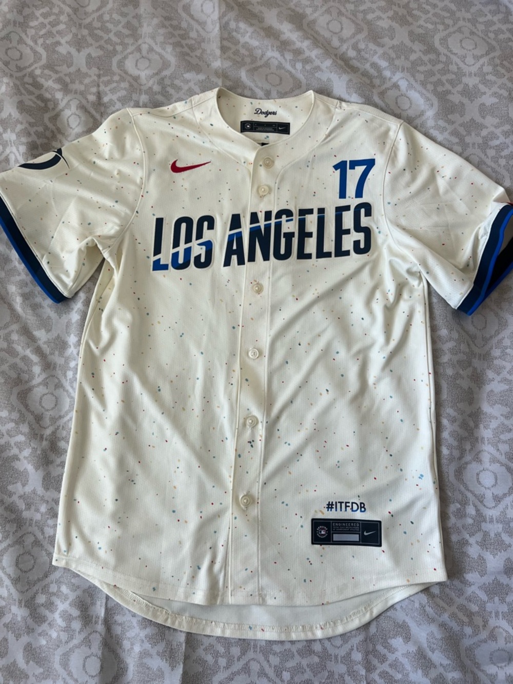 Nike LA Dodgers 17 OHTANI Speckle-Print Button Jersey